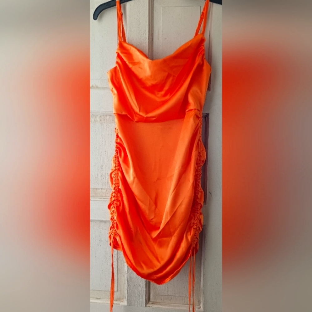 Sexy orange satiny dress Sz XS
